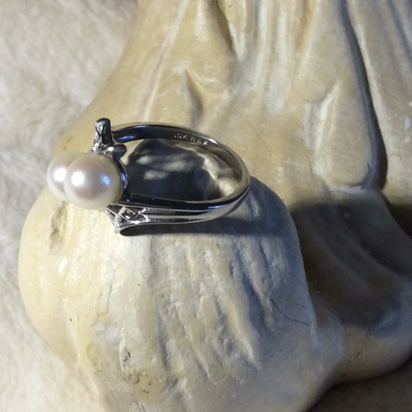 Pearl Bypass Ring 10K White Gold Vintage 1977 - Picture 2 of 7